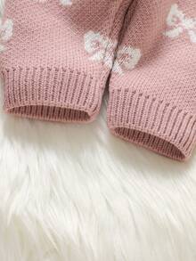 SHEIN 婴儿毛衣套装，甜美蝴蝶结提花设计，优雅长袖开衫软外套搭配舒适裤子，新生宝宝专属，打造休闲风格，简约又不失时尚 - 粉色 - 查看 4