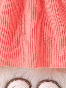 SHEIN 女婴纯色高领扭纹针织毛衣裙，秋冬 - 西瓜粉 - 查看 6