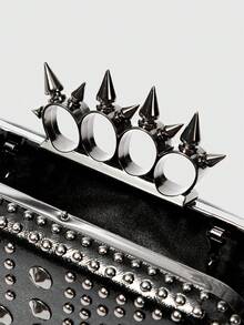 ROMWE Grunge Punk Túi cầm tay dự tiệc dành cho nữ, màu trơn đơn giản với họa tiết đinh tán, thời trang. - Màu đen PU - Xem 5