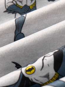 BATMAN X SHEIN 2pcs/Set Young Boy Casual Bat Print Hoodie Sweatshirt And Letter Graphic Sweatpants