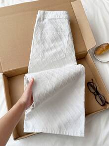 Comfortcana 女式白色口袋阔腿宽松休闲百搭牛仔裤 - 白色 - 查看 2