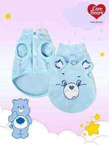 Care Bears X PETSIN 1件刺绣小熊宠物猫狗通用蓝色毛绒保暖舒适无袖外套，带防滑设计，适合狗狗穿着。