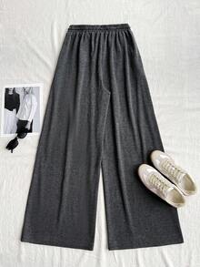 Modelyn 女士松紧腰抽绳休闲直筒宽松裤 - 深灰色 - 查看 6