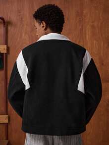 Manfinity VCAY Áo khoác nam dài tay cổ điển màu tương phản thu đông - màu đen - Xem 2