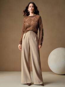 Anewsta Cropped Asymmetrical Floral Crochet Shrug - Brown - View 7