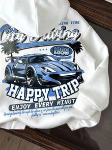 SHEIN Sudadera suave de punto con estampado de consola de juegos de dibujos animados minimalista para bebé niño, gruesa para otoño/invierno - Blanco - Ver 4