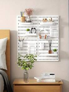 带挂钩和收纳盒的壁挂式收纳整理板，预钻孔的可安装式挂板，适用于厨房、卧室、浴室、书房，也是节省空间的桌面展示和收纳方案，适用于家庭办公室、车库、工作室和手工室。 - 彩色 - 查看 4