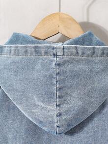 مجموعة من ملابس علوية هودي أكمام طويلة وبنطال جينز كاجوال بنمط كلية للأولاد الصغار 2 قطعة