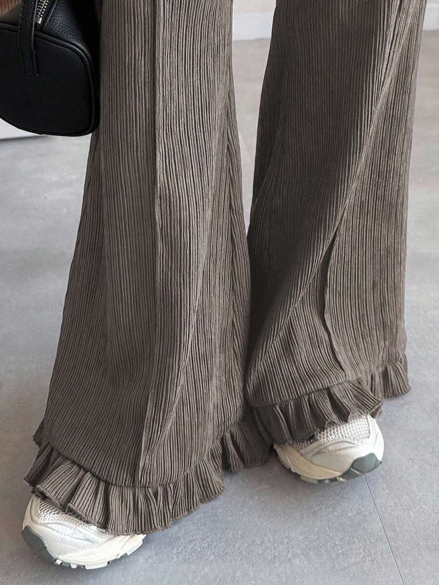 FRIFUL 女式休闲纯色荷叶边裤脚裤