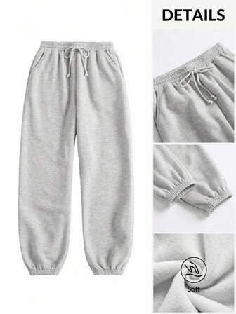 SHEIN BASICS 休闲宽松口袋纯色针织女裤