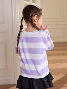 HELLO KITTY AND FRIENDS | SHEIN 年轻女孩趣味字母图案条纹宽松落肩长袖针织休闲T恤