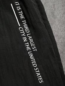 Sport MetroGents 男士字母印花抽绳腰时尚运动裤 - 黑色 - 查看 3