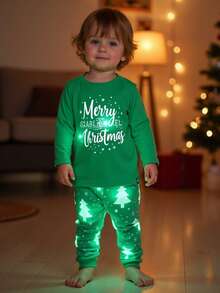 Infant/Toddler Boys' Green Christmas Tree Solid Color Long Sleeve Snug Fit Pajama Set