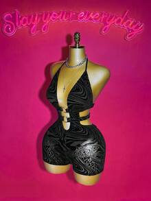 Slaydiva 2025 Autunno e Inverno Nuovo Sexy Tuta Corta da Donna Stile Y2K, Nera, Aderente, in Tessuto di Rete e Velluto con Stampa Leopardata, Decorazioni Metalliche e Spalline Scollate, Adatta per Feste, Cene, Appuntamenti, Discoteche, Viaggi, Aeroporto, Streetwear, Raduni, Vacanze - nero - Visualizzare 4
