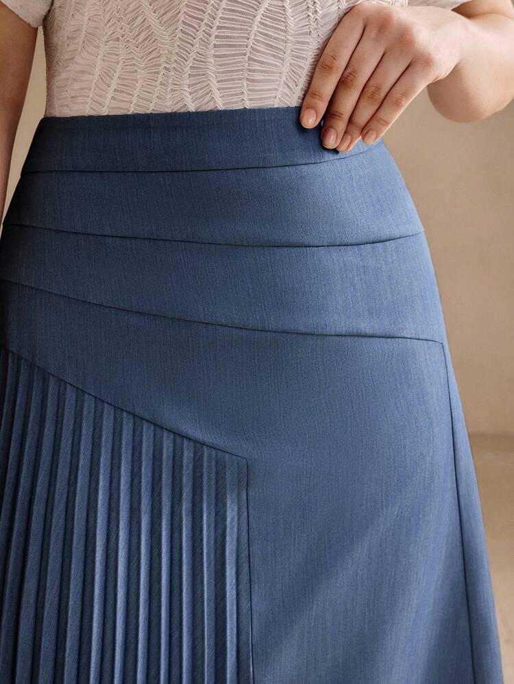 Falda de negocios para mujer, diseño plisado elegante, estilo minimalista, otoño