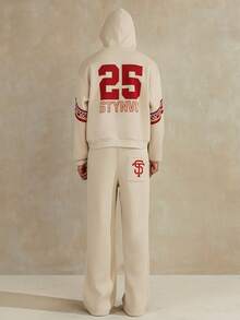 STYNVO 男士休闲印花连帽衫套装 男士两件套 连帽衫和运动裤 男士运动套装 男士连帽衫套装 - 米色 - 查看 5