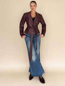 Franclia 时尚鳄鱼皮系带宽松女式夹克 - 紅木色 - 查看 3