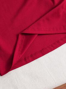 Sparklyn 2pcs/Set Tween Girls Casual Christmas & New Year Red T-Shirt And Red Plaid Skirt - Multicolor - View 8