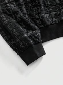 ROMWE MEN Street Life 男士纹理面料宽松连帽长袖外套 - 黑色 - 查看 4