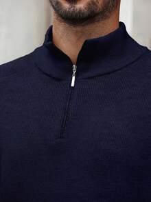 Manfinity Bizformal Men's Solid Color Half-Zip Long Sleeve Casual Knit Pullover Sweater - Navy Blue - View 5