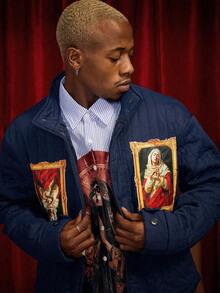 PAVTROS 男士绗缝长袖图案夹克和宽松阔腿绗缝裤套装