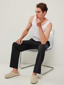 LUVLETTE Christmas Pajamas Couple Autumn And Winter Men Black Basic Soft 100% Pure Cotton Sleep Bottoms Lounge Pants Lingerie As Outerwear Airy Pajama Pants Fall Pajamas - Black - View 5