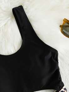 Swim Basics 2025 Women's Leopard Print Patchwork Cutout One-Piece Swimsuit, Random Print - Multicolor - View 5