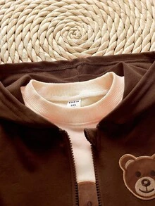 SHEIN 3 件套幼儿男童休闲熊连帽运动衫套装，秋季 - 彩色 - 查看 5