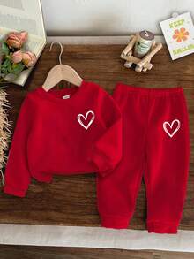 SHEIN Baby Girl Casual Crew Neck Thick Long Sleeve Sweatshirt - Burgundy - View 1