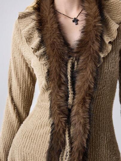 J-Fashion Mori Kei Style Cute Furry Trim Regular Fit Women Jacket