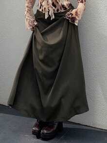 Jeta Ari Solid High Waist Maxi Skirt - Army Green - View 5