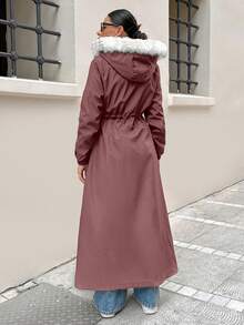 EURMUSE WOMAN BLACK OVERCOAT WITH FUR AND TEDDY LINING - Dusty Pink - View 2