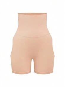 SHAPORA Quần short định hình cạp cao màu trơn dành cho nữ - Màu be - Xem 4