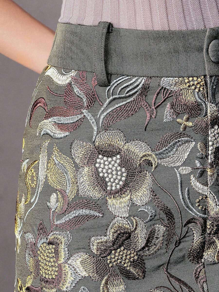 Anewsta High Waist Floral Embroidered A-Line Shorts With Lining, Suitable For Summer, Spring, New Year, Party, Wedding, Elegant, Chic, Stylish, Casual, Formal - Grey - View 1