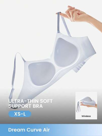 LUVLETTE Dream Curve Air Wireless Seamless Breathable Sheer T-Shirt Plunge No Show Underwear Blue Airy Sticky Basic SizeFreedom Bra Also Suitable For Teen Girl & Young & Kid