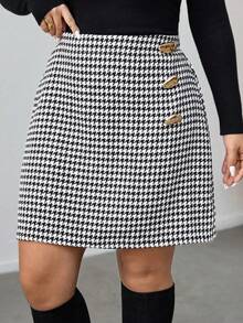 Firerie Plus Size Elegant Professional Commute Office Metal Buckle Decoration Skirt, Comfortable & Casual, Autumn/Winter - Multicolor - View 7