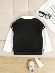 SHEIN 1pc Young BoyKnit Sweatshirt, Cute Dinosaur Embroidery 2 In 1 Classic Casual Pullover For Autumn/Winter - Black and White - View 2