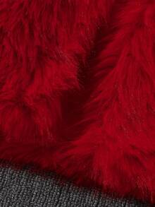 Elladie kids 女童时尚仿皮草装饰背心夹克，优雅休闲外套，适合秋冬 - 紅色 - 查看 5