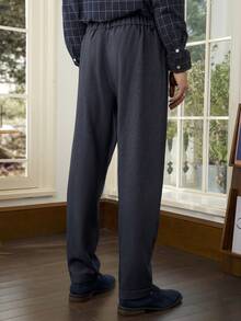 Manfinity Bizformal Men's Casual Straight-Leg Pants, Fashionable And Versatile Men High Waisted Pants Men Trousers Men Dress Pants Men Pleated Suit Pants Men Slacks - Navy Blue - View 2