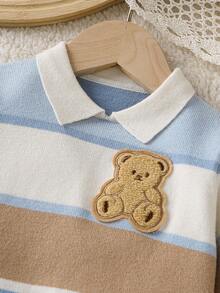 Chłopięcy sweterek i spodnie w paski z uroczym misiem, 2 sztuki, wygodny zestaw na co dzień, na imprezy i codzienne aktywności jesienią/zimą