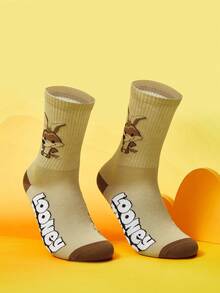 LOONEY TUNES X SHEIN Women's Comfortable Soft Cute Letter & Cartoon Pattern Crew Socks - Coffee Brown - View 4