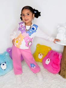 SHEIN X Care Bears 2件套少女熊印花宽松圆领运动衫和休闲运动裤 - 粉色 - 查看 4