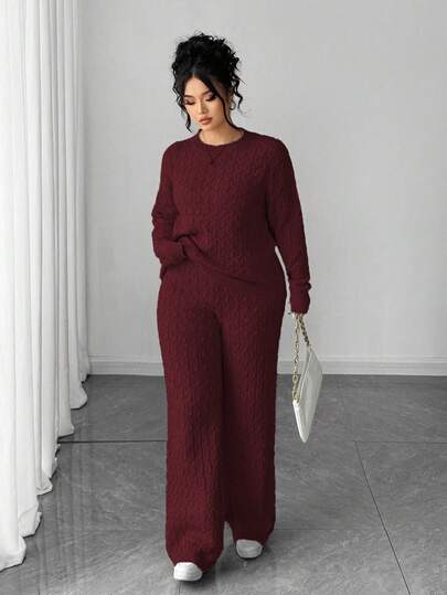 Elenzga Conjunto de suéter de manga larga con botones y pantalones largos de estilo simple y elegante para mujer, conjunto de ropa de talla grande para otoño/invierno