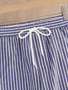 HIMLAND Herren Set mit lässigem Langarmhemd und gestreifter Hose, Herbst-Brunch-Outfit für Herren, Manfinity-Männer, Herren-Hemd-Co-Ords, gestreifte Hose, Herren, europäische Sommer-Outfits für Männer, Set aus Leinenhosen für Männer