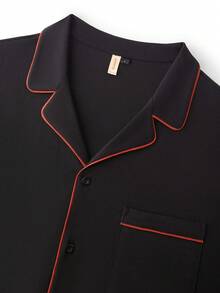 LUVLETTE Christmas & New Years Pajamas Couple Autumn And Winter Soft 100% Pure Cotton Basic Black Long Button-Up Top & Pants Pajama Sets For Men Lounge Sets For Men Pants With Pockets Fall Pajamas - Black - View 7