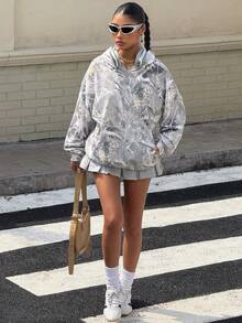 Muchica 秋冬女式针织树枝印花落肩长袖休闲连帽衫 - 彩色 - 查看 5