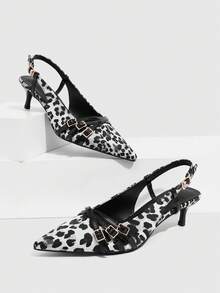 CUCCOO SZL 女士时尚露背豹纹细高跟鞋 - 黑與白 - 查看 3