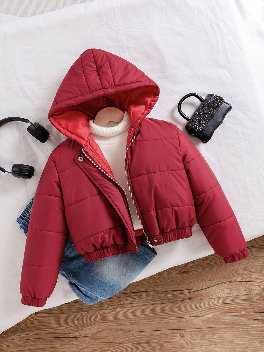 Chaqueta con capucha de unicolor informal para niña preadolescente, invierno - Rojo - Ver 1