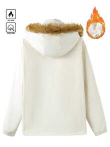 Manfinity Hypemode 男士休闲连帽长袖羽绒服，带翻盖口袋和毛领，秋冬季 - 卡其色 - 查看 2