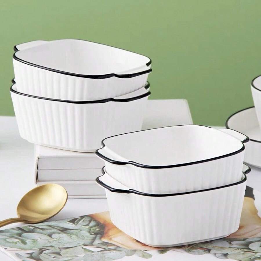 小型烤盘套装，长方形千层面烤盘，小型陶瓷烤盘，带把手长方形烘焙用具，适用于微波炉 - 彩色 - 查看 1